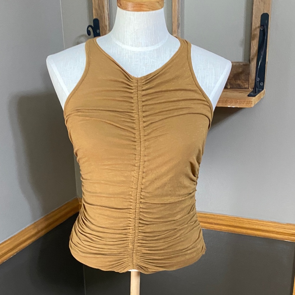 Evereve Sundry Ruched Dijon brown Sleeveless body con tank Top size 0